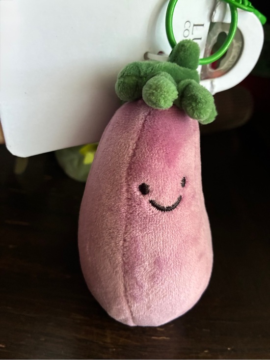 Handbags - Plush Eggplant Keychain Bag Charm - Pink and Green